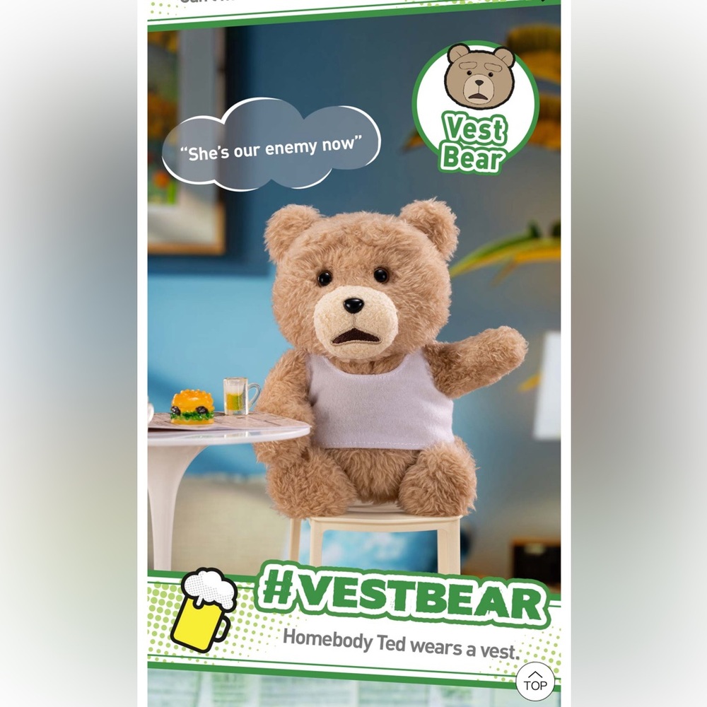 Popmart Ted2 Teddy Bear Action Plush Pendant Vestbear